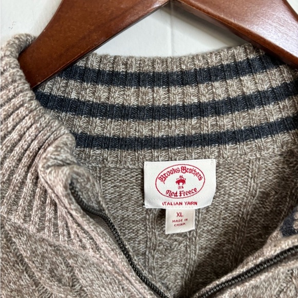 Brooks Brothers tan cable knit pullover 1/4 zip sweater size XL wool blend - Picture 2 of 7
